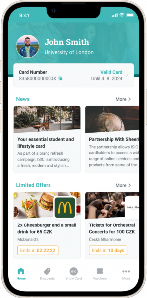 ISIC mobile app home